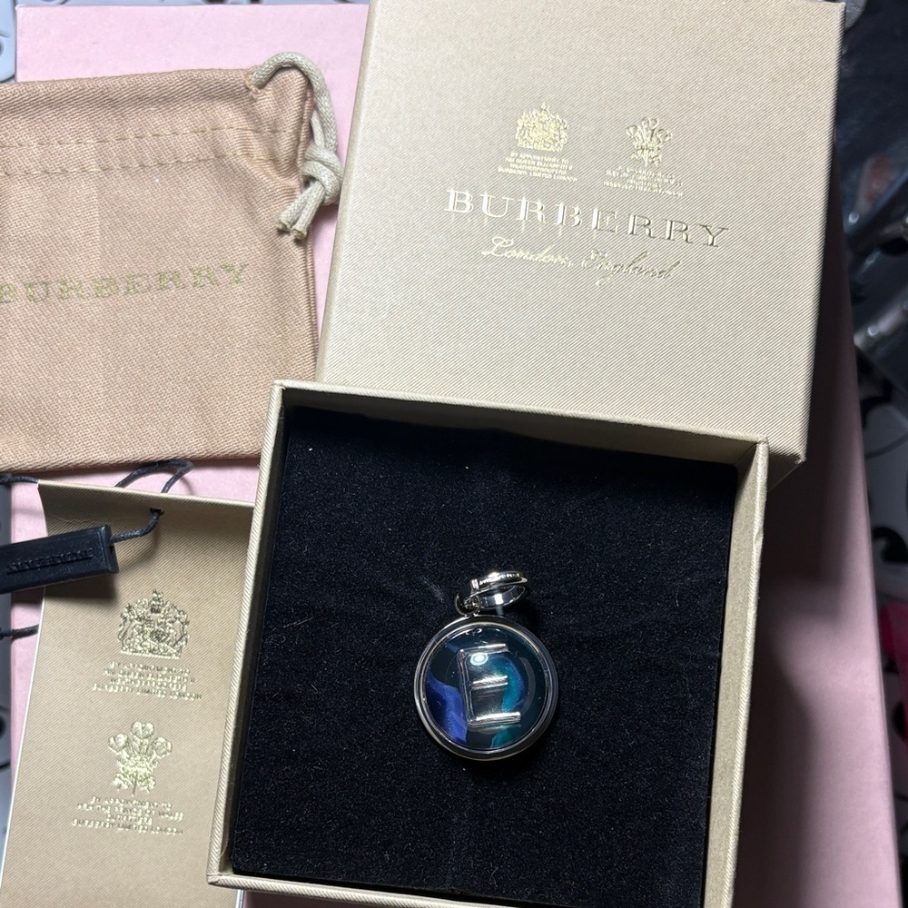 Burberry Silver Pendant with Letter “E” Pouch Tag Box